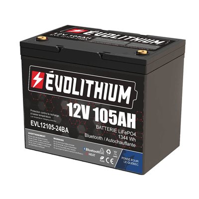 BATTERIE LITHIUM ÉVOLITHIUM 12V 105AH 1344WH BLUETOOTH / AUTO-CHAUFFANTE (GR.24)