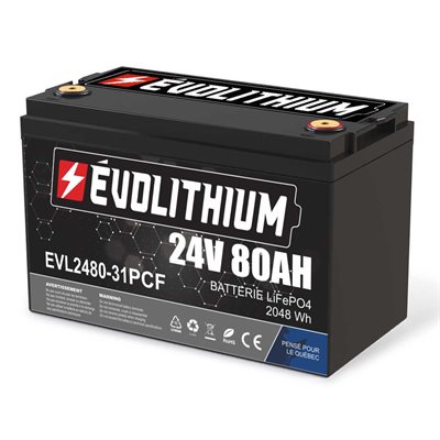 BATTERIE LITHIUM ÉVOLITHIUM 24V 80AH 2048WH PROTECTION CONTRE LA CHARGE AU FROID (GR.31)