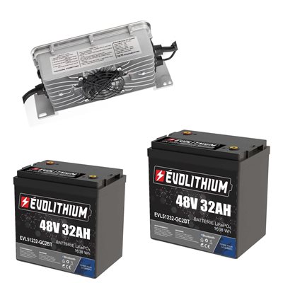 ENSEMBLE BATTERIE ÉVOLITHIUM 51.2V 64AH, CHARGEUR LIFEPO4 48V 15A